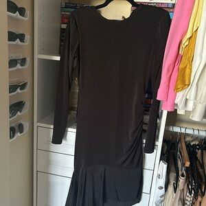 Astr Black Long-Sleeve Midi Dress with Subtle Ruching
